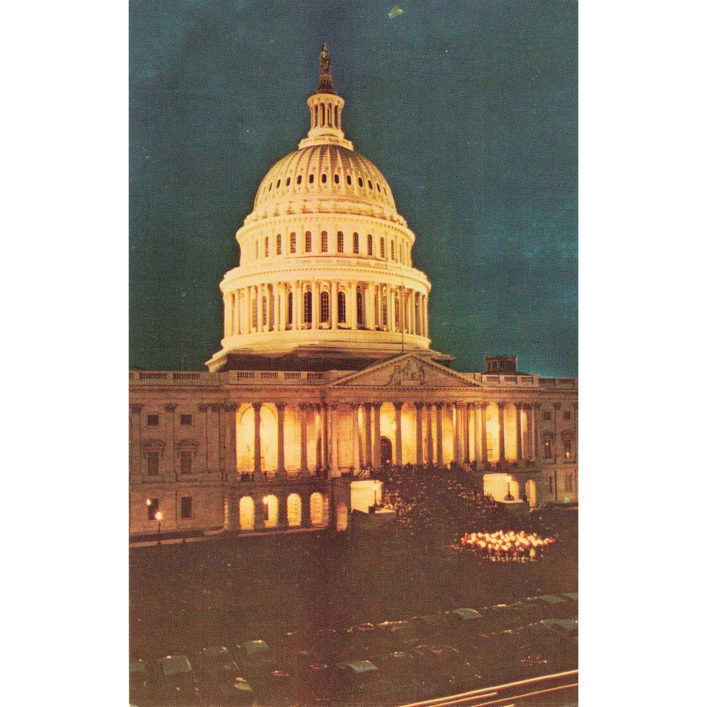 Vintage US Capitol at Night Postcard US Marine Band Concert Washington DC VG+